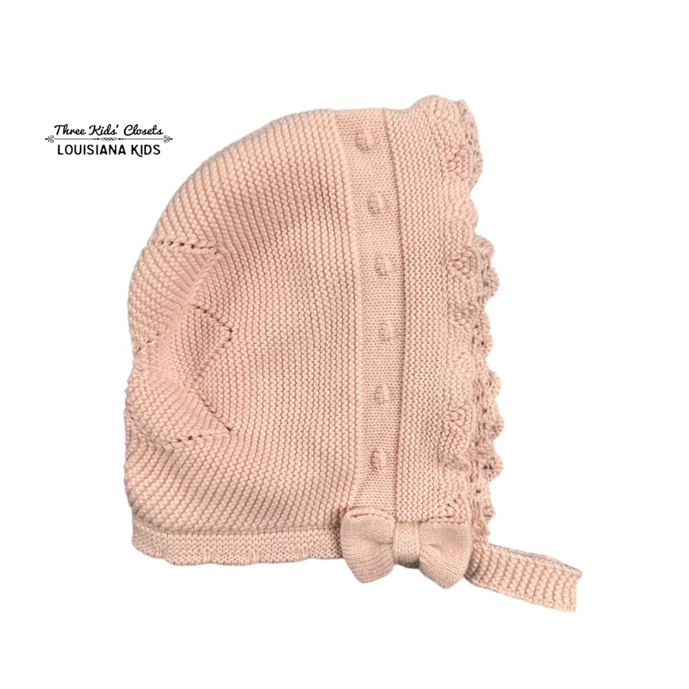 Pink Sz S Knitted Cotton Baby Bonnet Hat